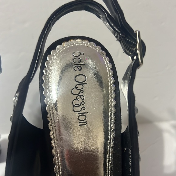 Sole Obsession Black Rhinestone Hassan Peep Toe Slingback Pumps 8.5 - Picture 9 of 13